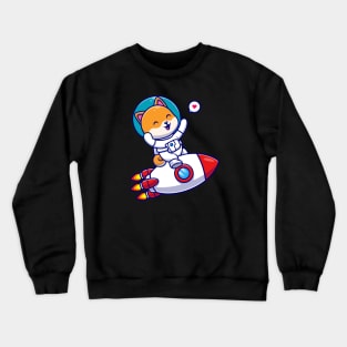 Cute Shiba Inu Dog Astronaut Riding Rocket Cartoon Crewneck Sweatshirt